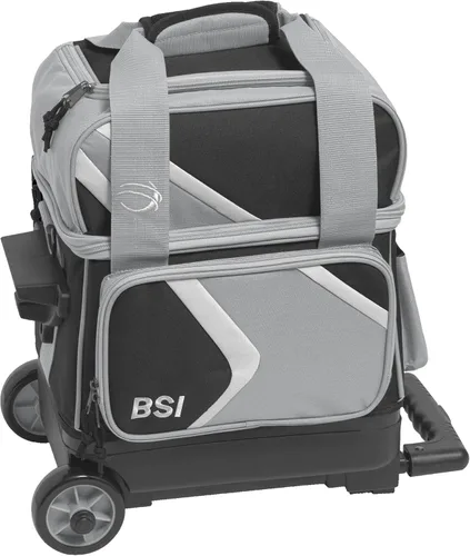 Vista 23 de BSI Dash Roller Bowling Bag with Smooth Rolling Wheels, Padded Ball Compartment, Retractable Locking Handle, & Shoe Pocket Negro/Azul/Gris