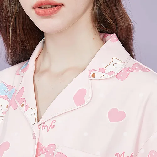 Vista 5 de Two-Piece Cute Kitten Pajamas Cartoon Pink Casual Long Sleeve Sleepwear Set Kawaii Women'S Pajamas