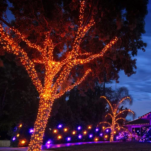 Vista 6 de TW SHINE Luces de Halloween, 200 LED 66 pies Luces de Halloween para Exteriores Enchufables con 8 Modos, Luz Impermeable para Exteriores Naranja