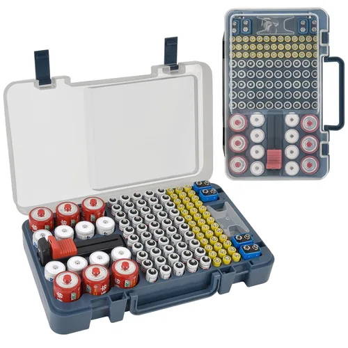 Vista 12 de Estuche Organizador y de Almacenamiento de Baterías con Probador. Caja Contenedor Portabaterias para más de 120 pilas AA AAA 9V C D, Litio CR2025