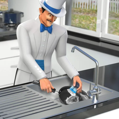 Vista 2 de MR.SIGA Cepillo dispensador de jabón, cepillo de cocina para limpiar platos, ollas, sartenes, fregaderos, paquete de 2, azul marino/azul