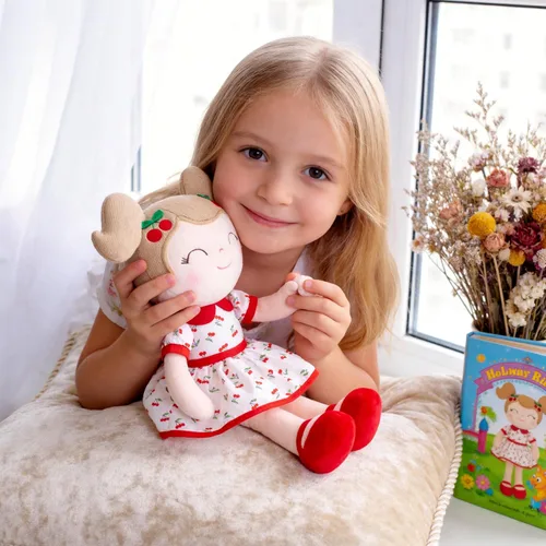 Vista 5 de Gloveleya Muñeca bebé niña regalos juguetes de peluche muñecas suaves regalos bebé niña cereza rojo 15 pulgadas con caja de regalo Nuevo