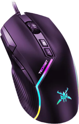 Vista 9 de TECKNET Ratón para juegos con cable, 12,800 DPI con sensor óptico, 8 botones programables, 13 modos retroiluminados RGB, diseño ergonómico, ratones