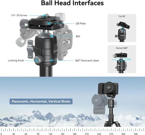 Vista 9 de SmallRig VT-20 Mini Trípode de Aluminio, Trípode de Escritorio de 20" con Cabeza de Bola de 360°, Trípodes de Escritorio Compactos para Cámara DSLR