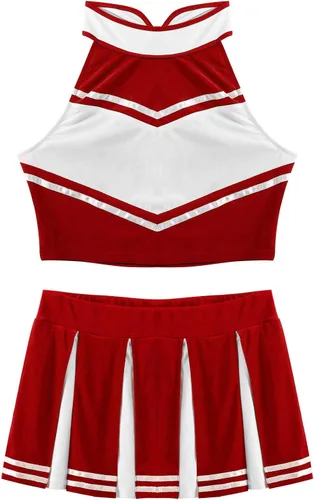 Vista 3 de Uniforme de animadora para mujer, 2 piezas, para cosplay, juego de rol, tops cortos con faldas plisadas