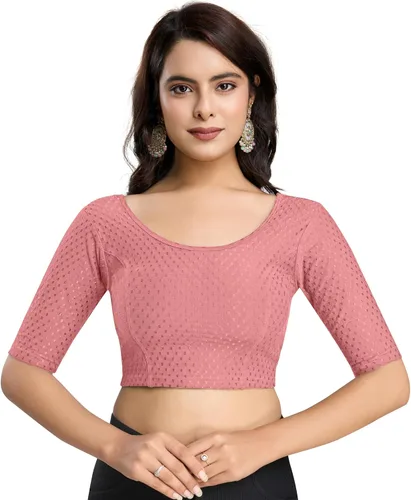 Vista 9 de TRENDMALLS Blusa de sari de algodón puro para mujer, elástica, confeccionada, con mangas hasta el codo, lista para usar