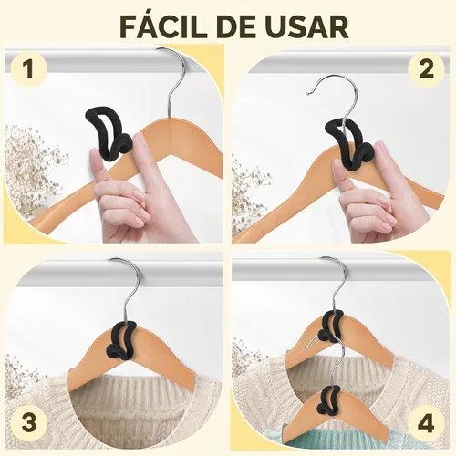 Vista 8 de Ganchos para colgar ropa, 60 piezas de ganchos de terciopelo resistentes con gancho en cascada, mini perchas en cascada para ropa, armario (negro)