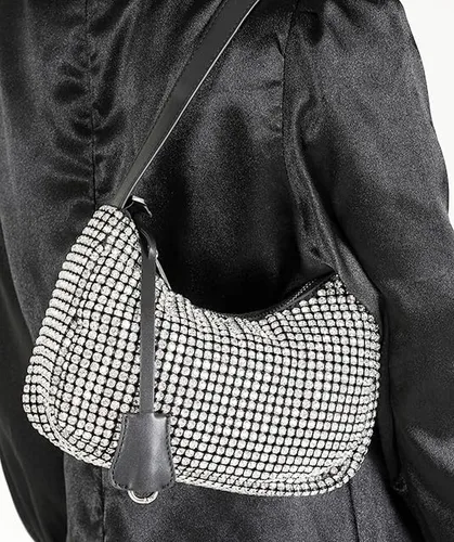 Vista 5 de Bolsos de noche para mujer, bolso de noche con diamantes de imitación plateados, brillante para graduación, cóctel, fiesta, boda, compromiso.