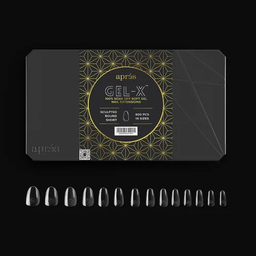 Vista 2 de Apres Nail Gel-X - Caja corta redonda esculpida de puntas 600 puntas Gel-X, calidad premium, 14 tamaños 00-9 Tamaños medios incluidos