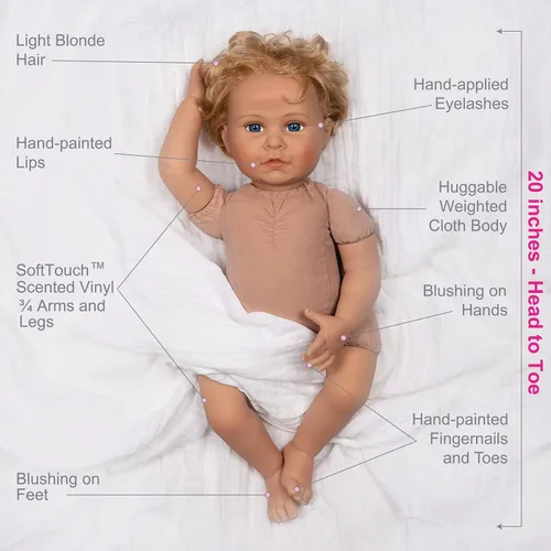 Vista 6 de Paradise Galleries Muñeca realista Reborn Baby Karen Scott Sculptor Designer Collection Muñeca de 20 pulgadas con vestido rosa con volantes, regalo