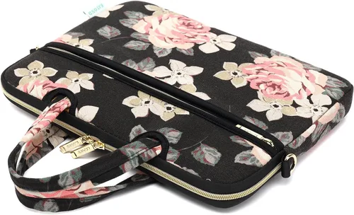 Vista 5 de Kayond - Bolsa de hombro impermeable para laptop con patrón de rosas negras resistente al agua, funda para laptop de 12 y 13 pulgadas Negro Rosado