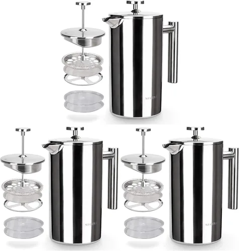 Vista 17 de Secura Cafetera de prensa francesa con filtro de acero inoxidable de 3 capas, 34 onzas, negro, diseño aislado de doble pared con 2 filtros