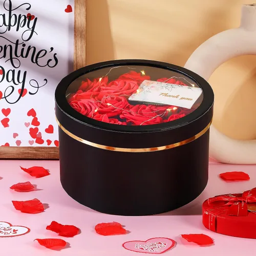 Vista 6 de Nuenen 2 cajas de regalo redondas con tapas, luz LED de espuma floral, tarjetas de felicitación florales, arreglos florales, suministros para San