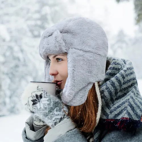 Vista 5 de Peicees Sombreros de invierno para hombres y mujeres, sombreros de invierno Ushanka, sombrero de trampero con calentador de orejeras para adultos