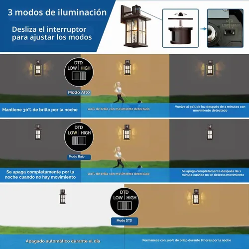 Vista 4 de Farol de pared para exteriores con sensor de movimiento, color marrón, del Marrón 1 paquete