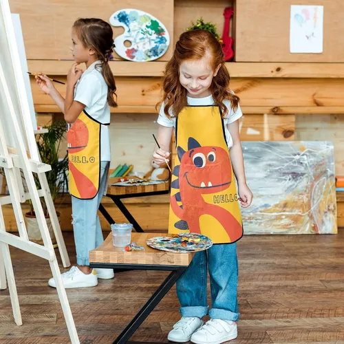 Vista 4 de Cute Kids Aprons for Cooking Painting Baking, Waterproof Toddler Aprons with Pockets, Art Smock for Boys Girls