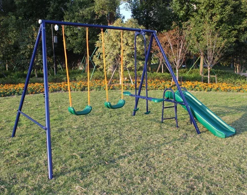 Vista 2 de Juegos de columpios de metal para patio trasero con asientos de columpio, deslizador, Teeter-Totter y columpio deslizante, juego de columpios