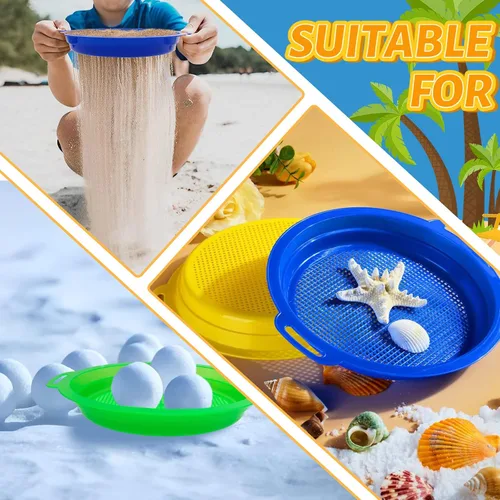 Vista 5 de OJYUDD Paquete de 8 tamices de arena de plástico para adultos, sartenes multiusos para playa, jardinería y uso al aire libre (8.75 x 9.75 pulgadas)