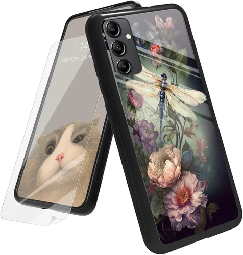 Vista 137 de Funda para Samsung Galaxy A12 5G con protector de pantalla, parte trasera de vidrio templado + TPU de silicona suave que absorbe los golpes