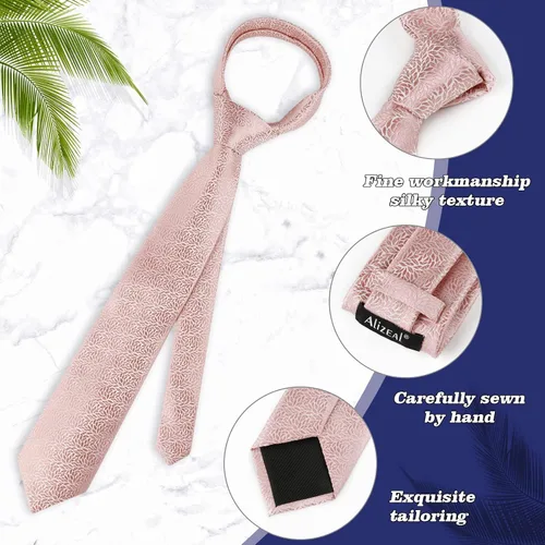 Vista 4 de Alizeal Mens 3.15inches Leaf Flower Pattern Tie Set 141-blush Rosa