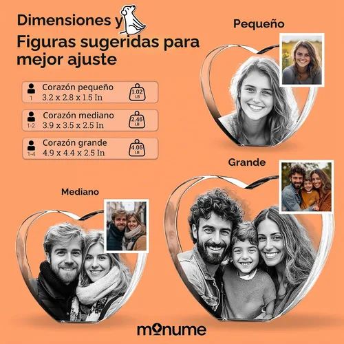 Vista 4 de Monume Corazón de cristal 3D (pequeño) - Foto de cristal personalizada Estándar