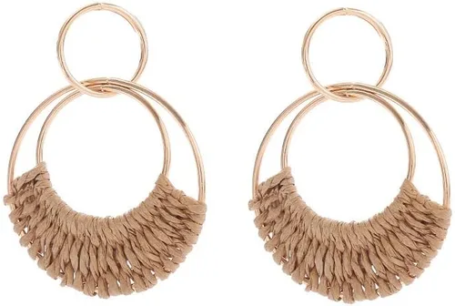 Vista 2 de Caiyao Aretes de ratán para mujer, estilo bohemio, de verano, de rafia, para niñas, bohemios, rafia, trenzados, redondos, ligeros, para fiesta