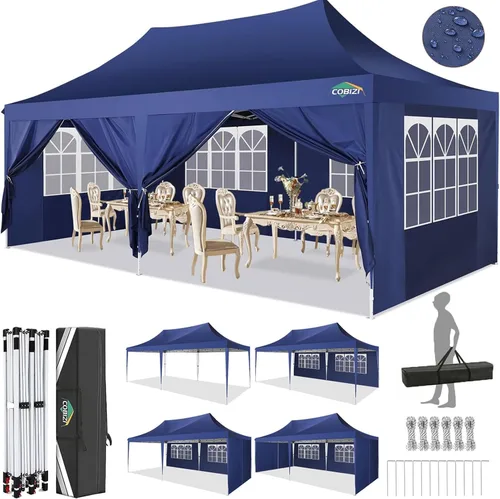 Vista 30 de COBIZI 10x15 Outdoor Patio Gazebo with Privacy Curtains, Khaki Caqui