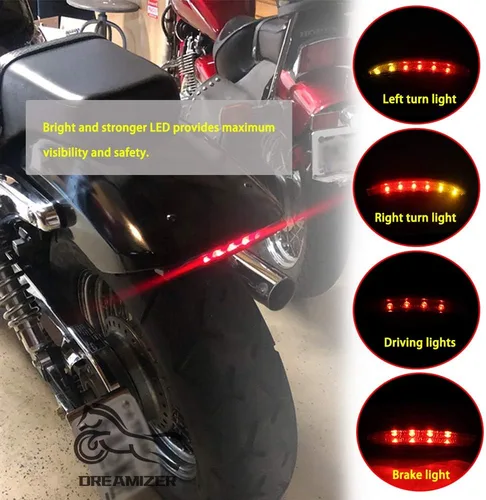 Vista 2 de DREAMIZER Luz Trasera LED para Motocicleta, Borde del Guardabarros, Luz de Freno con Señales de Giro para Sportster XL883N XL1200N XL1200V XL1200X
