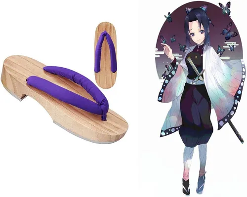 Vista 3 de Meaniny Zuecos de madera para mujer, estilo Kamado Kochou para cosplay, pantuflas Geta japonesas