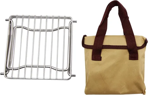 Vista 6 de Saihisday Parrilla plegable para fogata, parrilla portátil para acampar con patas plegables, rejilla de acero inoxidable 304 para estufa de gas