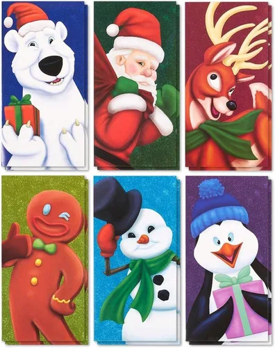 Vista 10 de Tarjetas de Navidad con sujetador para dinero y sobres, Árboles navideños