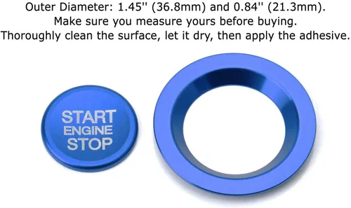 Vista 2 de iJDMTOY Botón de arranque de motor sin llave de aluminio azul y anillo circundante compatible con modelos más nuevos de Range Rover/Discovery o XJ