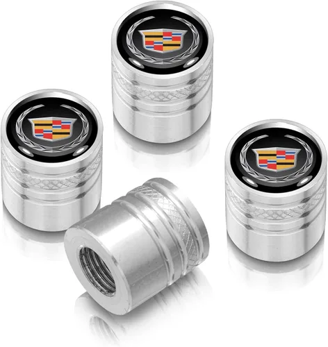 Vista 5 de iPick Image Para el logotipo de Cadillac en negro sobre tapas de vástago de válvula de neumático estilo cilindro de aluminio dorado