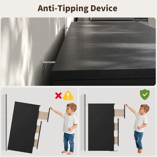 Vista 6 de Cómoda de 9 cajones para dormitorio, cómoda moderna de 63 pulgadas de largo Negro-blanco