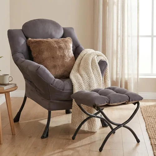 Vista 20 de Silla Lazy con otomana, cómoda silla de lectura para dormitorio Melocotón Beige-1