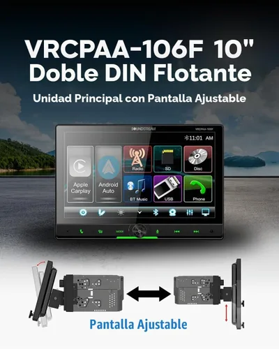Vista 5 de Soundstream Estéreo flotante de 10.6 pulgadas con pantalla táctil doble DIN, VRCPAA-106F Apple CarPlay y Android Auto Head Unit, Bluetooth, receptor