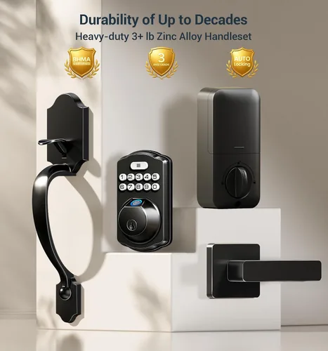 Vista 7 de Veise KS02D - Cerradura de seguridad para huellas dactilares con asa, color negro mate