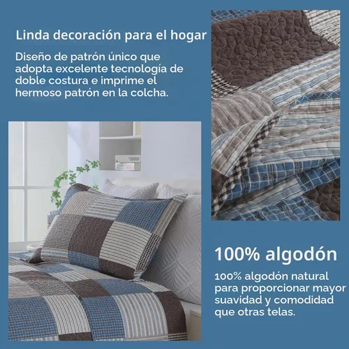 Vista 4 de Finlonte Edredones Tamaño Queen - Juego de Edredón Queen de Algodón 100% a Cuadros, Juego de Ropa de Cama de Granja Moderna, Colcha Reversible Azul