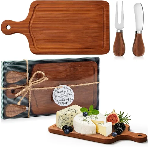 Vista 29 de Ziliny Tabla cuadrada de madera de queso con cuchillo y tenedor, con caja y etiqueta de agradecimiento, para San Valentín, despedida de soltera