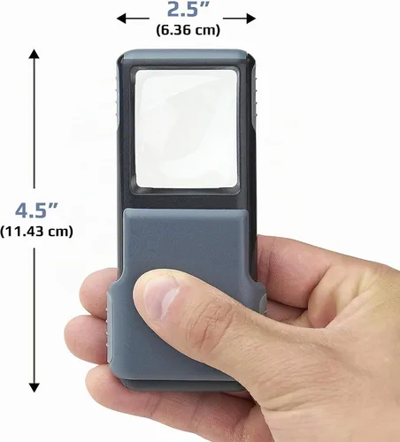 Vista 2 de Carson Lupa Asférica Deslizante MiniBrite con Luz LED 5x con Funda Protectora - Juego de 4 (PO-55MU), Gris Lupa de mano con lente asférica