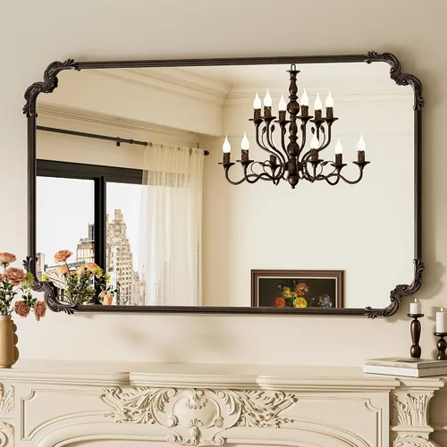 Vista 28 de Espejo rectangular negro barroco vintage para pared, 22 x 30 pulgadas, marco de desplazamiento antiguo, espejo de manto francés para chimenea, baño