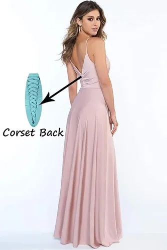 Vista 3 de TANPAUL Vestido de graduación con cuello en V, tirantes delgados, vestido largo formal de satén con abertura en línea A