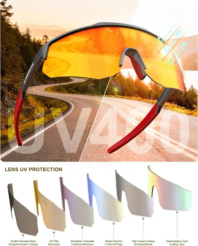 Vista 6 de Lentes de sol deportivos polarizados para hombres y mujeres, lentes UV400 de una sola pieza, para béisbol, correr, ciclismo, pesca