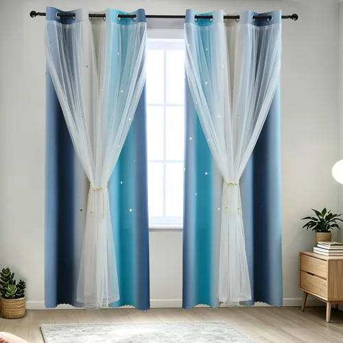 Vista 21 de indistar Cortinas opacas con recortes de estrellas para dormitorio de niña, cortinas de oscurecimiento para habitación de bebé, cortinas