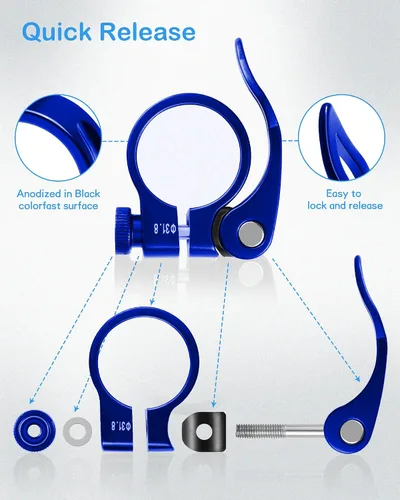 Vista 5 de CUNCUI Abrazaderas de asiento de bicicleta 2pc-azul oscuro, 1.252 in