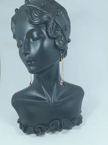 Vista 2 de Aretes colgantes extra largos de 2 cadenas de oro de 14 quilates con cristales austriacos raros chapados en puro gota para mujeres, San Valentín