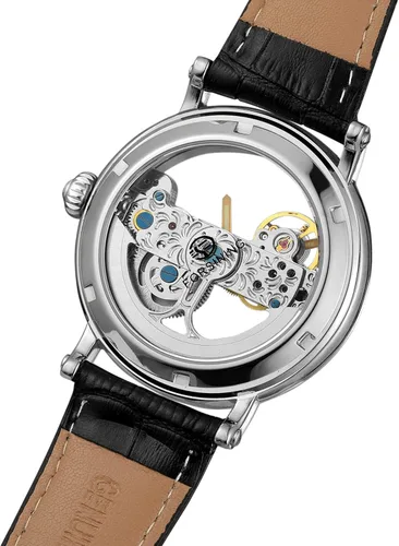Vista 4 de FORSINING Reloj de esqueleto con correa de piel auténtica, diseño único de lujo, movimiento automático, estilo popular
