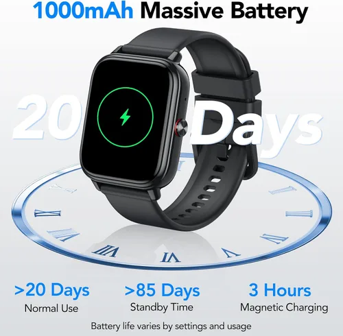 Vista 2 de Reloj inteligente para hombres y mujeres (respuestas/hacer llamadas), monitor de fitness con pantalla táctil HD de 1.83 pulgadas, tiempo de Negro