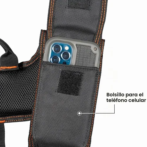 Vista 8 de Klein Tools 55896 - Cinturón de herramientas acolchado, tirantes y bolsas con 23 bolsillos, cintura ajustable de 30 a 52 pulgadas, para carpinteros