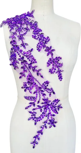 Vista 14 de Parches de lentejuelas brillantes de acrílico hechos a mano en encaje, con cuentas y piedras, para coser, accesorios para vestido de novia (negro)